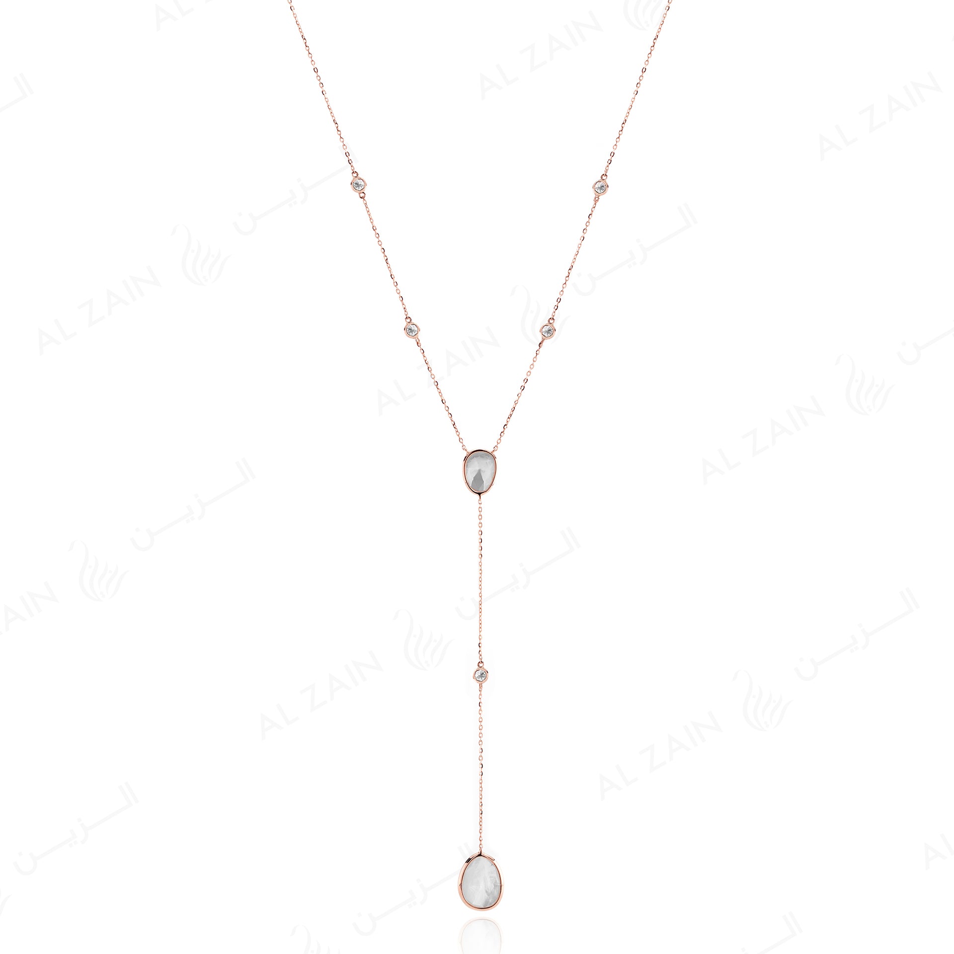 Simply Nina necklace in 18k rose gold with Mother of Pearl stones and diamonds