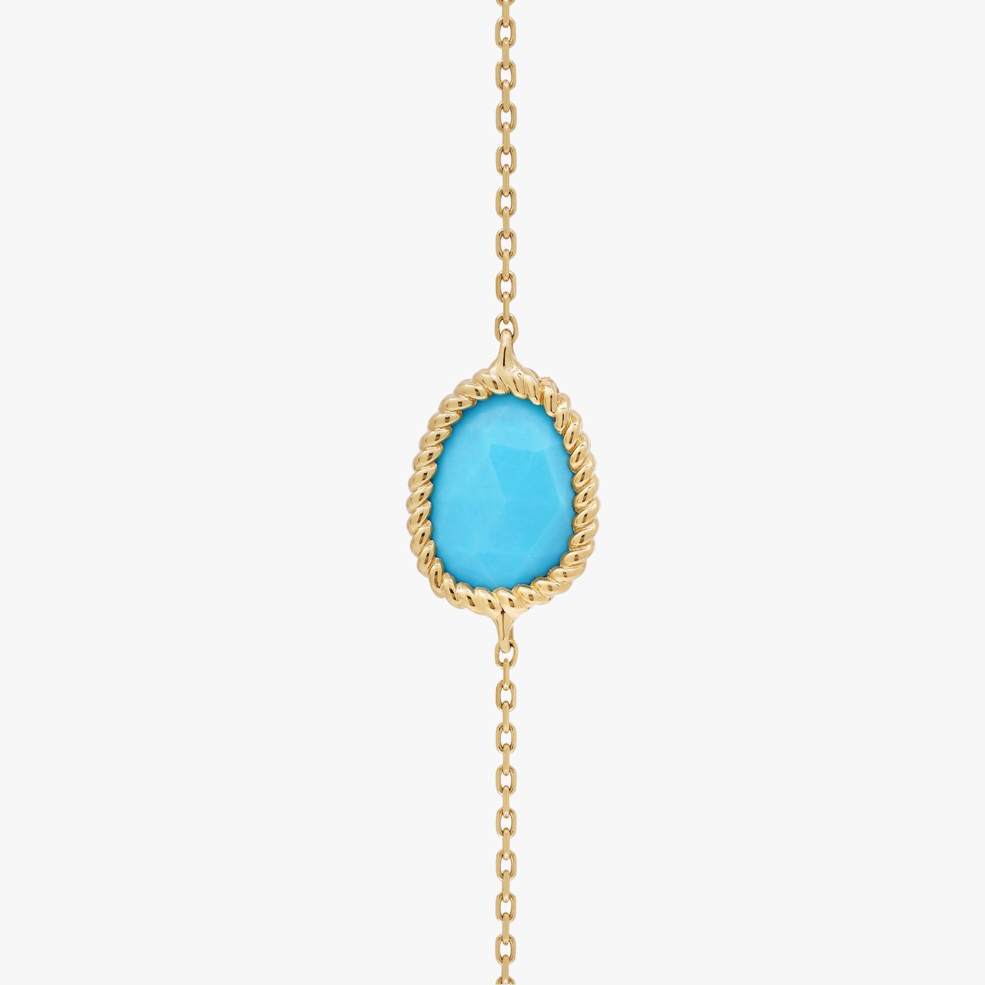 Nina Mariner Long Necklace In 18 Karat Yellow Gold With Natural White Diamonds And Turquoise Stones